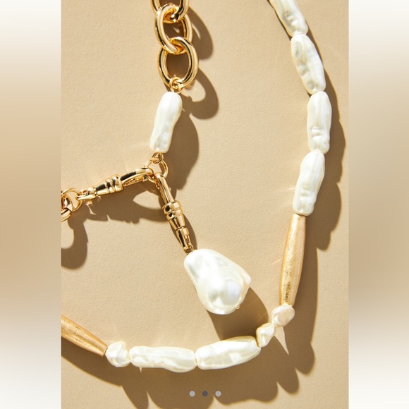 Anthropologie Pearl Drop Gold Chain Necklace - Picture 2 of 5